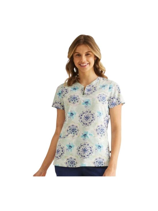 healing hands Tops - Healing Hands Ivy Watercolor Medallion Print Scrubs Top Size S Two Way Stretch